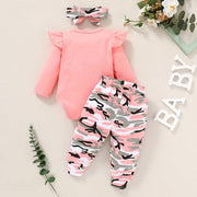 3PCS Little Sister Cool Camouflage Printed Baby Set