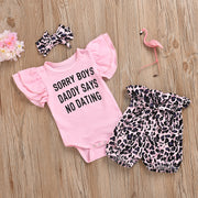 3PCS "Sorry Boys Daddy Says No Dating" Leopard Pinted Baby Set