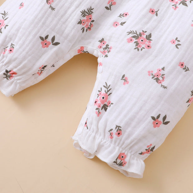 2PCS Pretty Floral Printed Baby Sleeveless Jumpsuit