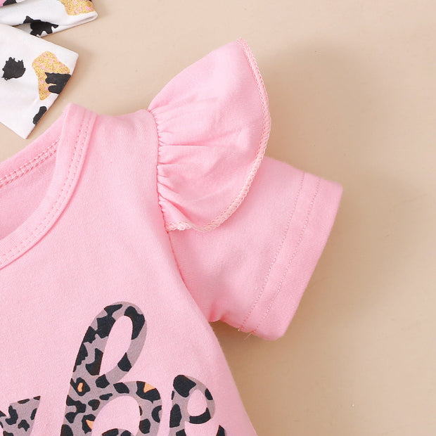 3PCS Lovely Leopard Short Sleeve Baby Set