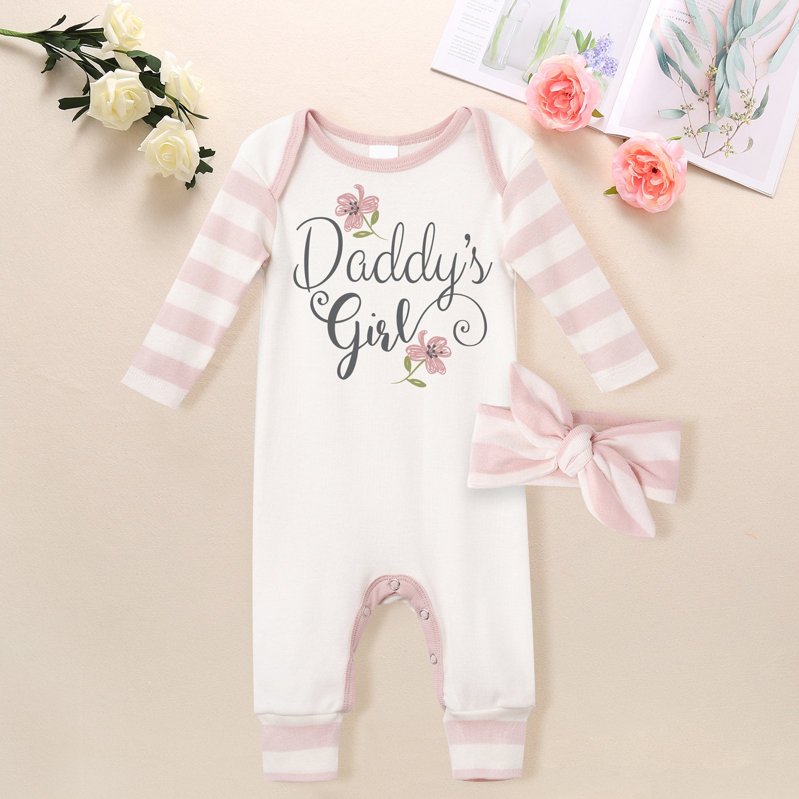 2PCS Daddy's Girl Letter Printed Baby Jumpsuit