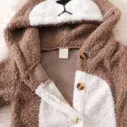 Cute Bear Solid Color Printed Baby Hoodie Jumpsuit