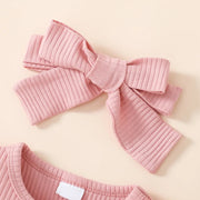 3PCS Sweet Solid Color Ruffle Decor Plaid Printed Baby Set