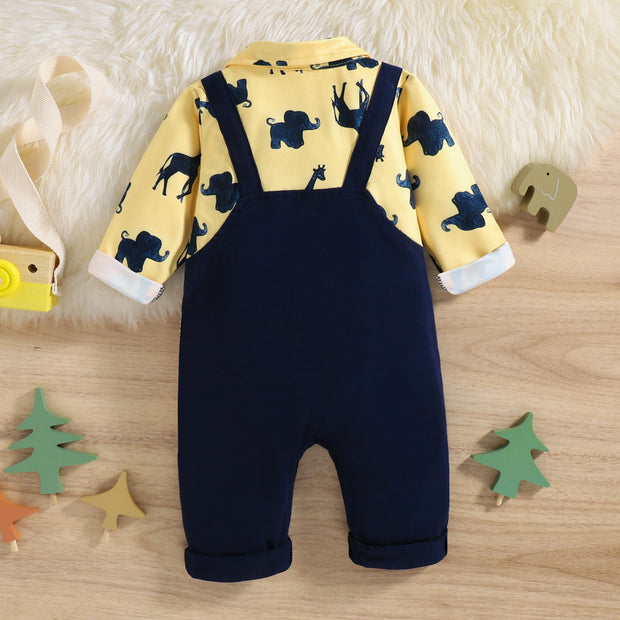 Cool Cartoon Elephant Printed Baby Jumpsuit