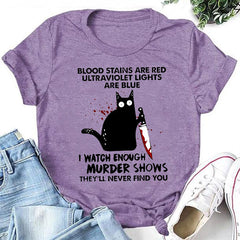 Camiseta com slogan feminino com estampa vermelha e manchas de sangue 