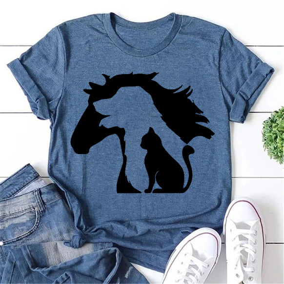 T-shirt avec slogan pour femme, joli cheval, chien, chat 