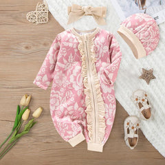 3PCS Cute Floral Printed Baby Jumpsuit