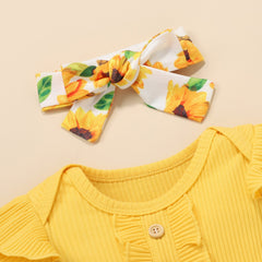 3PCS Lovely Sunflower Printed Baby Girl Set