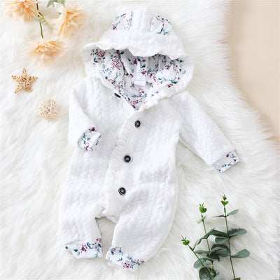 Cute 3D Ears Solid Color Baby Long Sleeve Jumpsuit