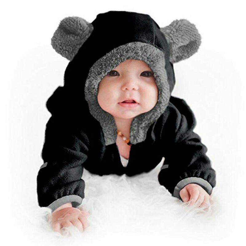 Combinaison à capuche en velours pour nouveau-né, garçon et fille, couleur unie, dessin animé 3D, oreilles d'ours, manches longues