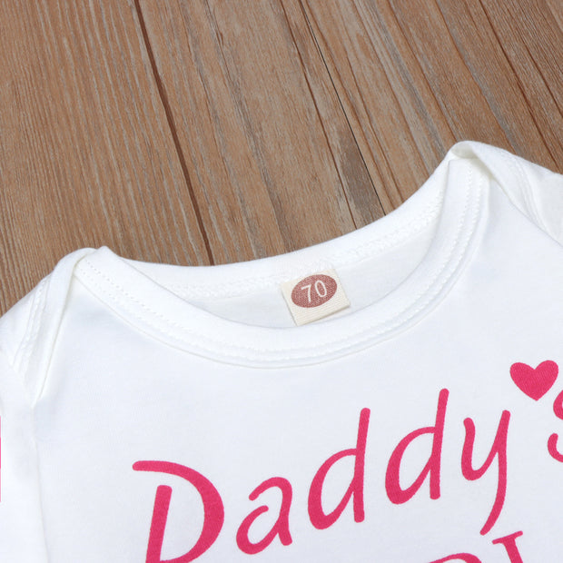 3PCS Baby Girl  "Daddy's Girl Mommy‘s World’" Letter Printed Romper with Full Floral Printed Pants Baby Set