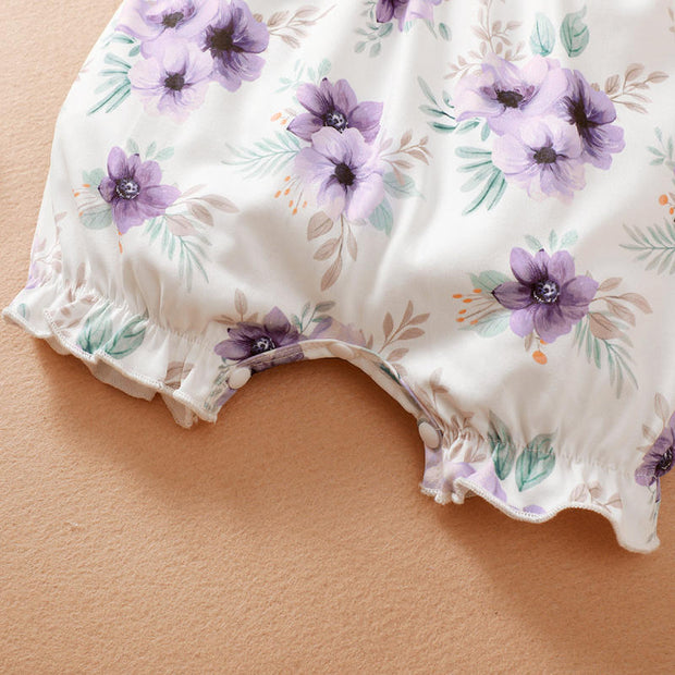 2PCS Sweet Floral Printed Baby Sleeveless Jumpsuit