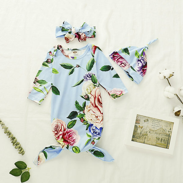 NewBorn Floral Print Pajamas and Headband