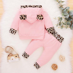 Ensemble 2 pièces pour bébé fille, sweat à capuche à manches longues et pantalon, imprimé léopard solide, vêtements pour bébé