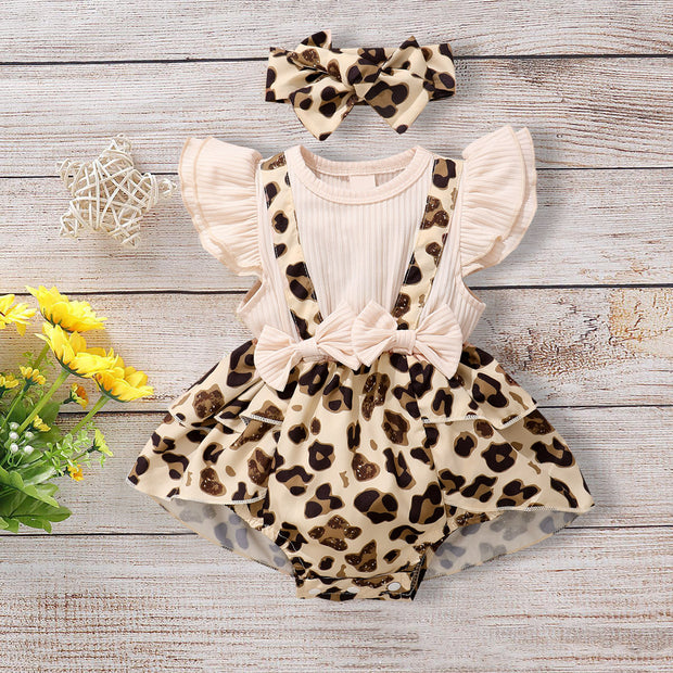 2PCS Lovely Leopard Printed Sleeveless Baby Romper