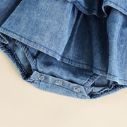 Lovely Solid Color Printed Sleeveless Baby Girl Denim Romper