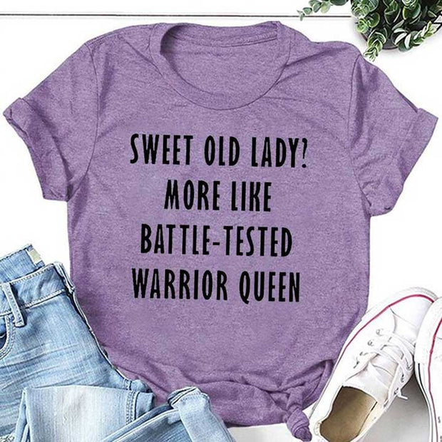Sweet Old Lady Tee Slogan Letter Graphic Crew Neck Women T Shirt