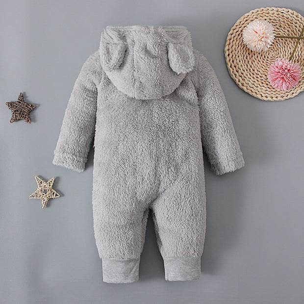 Lovely Bear Solid Color Printed Long Sleeve Baby Hoodie Jumpsuit