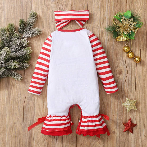 2PCS My 1st Christmas Stripe Letter Printed Baby Jumpsuit