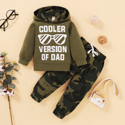 2PCS "COOLER VERSION OF DAD" Letter Printed Hoodie with Camo Pants Baby Set