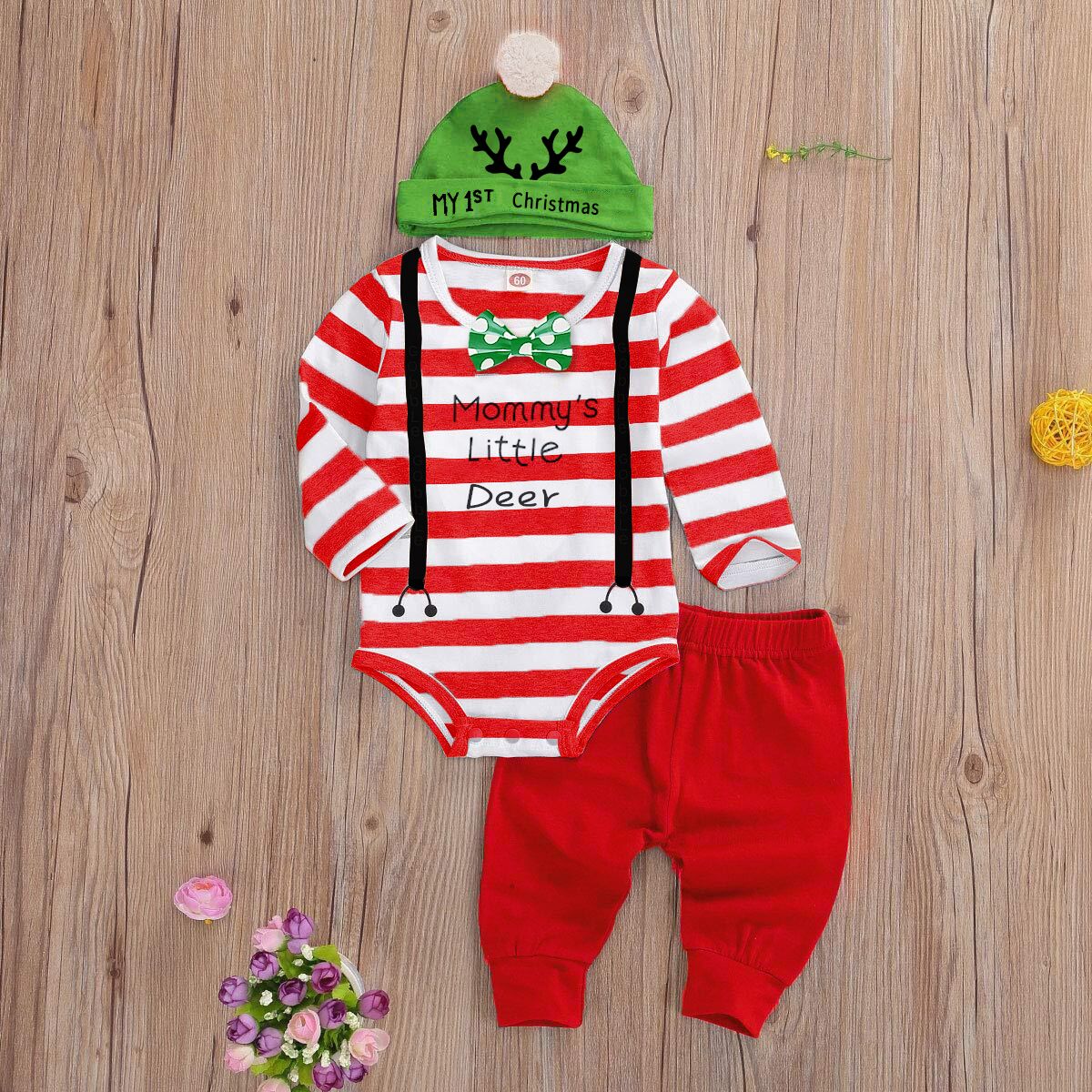 3PCS "Mommy's Little Turkey’" Letter Printed with Pants Baby Set