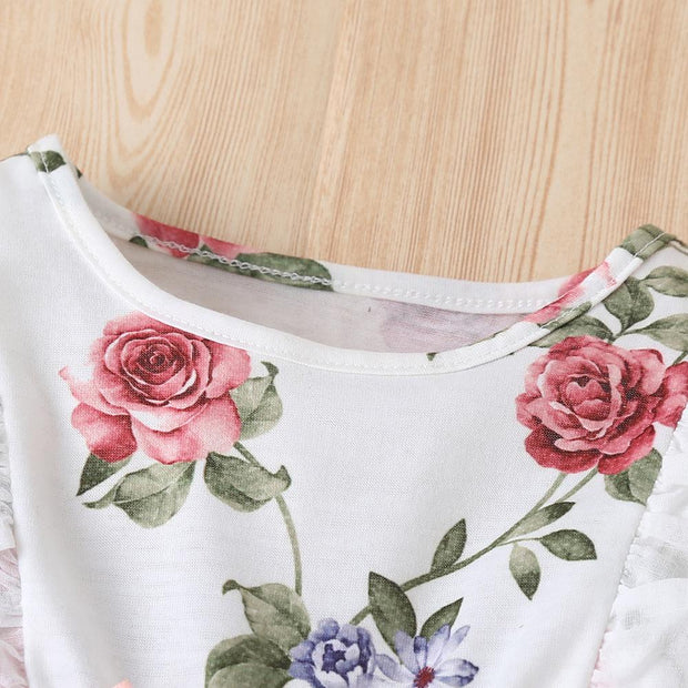 Cute Full Floral Printed Lace Long Sleeve Baby Girl Jumpsuit