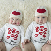 “Grandma was here”Lip Printed Long Sleeve Baby Romper