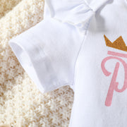 3PCS The Princess Has Arrived Letter Printed Floral Baby Set