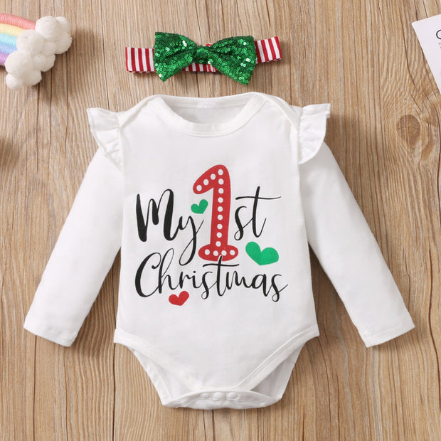4PCS My 1st Christmas Letter Printed Baby Skirt Set