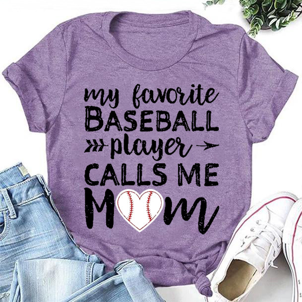 My Favorite Baseball Player Letter Print Women Slogan T-Shirt