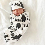 Baby Boy Girl Tree And Bear Printed Long Sleeve Sleeping Bag With Hat