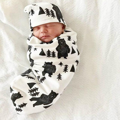 Baby Boy Girl Tree And Bear Printed Long Sleeve Sleeping Bag With Hat