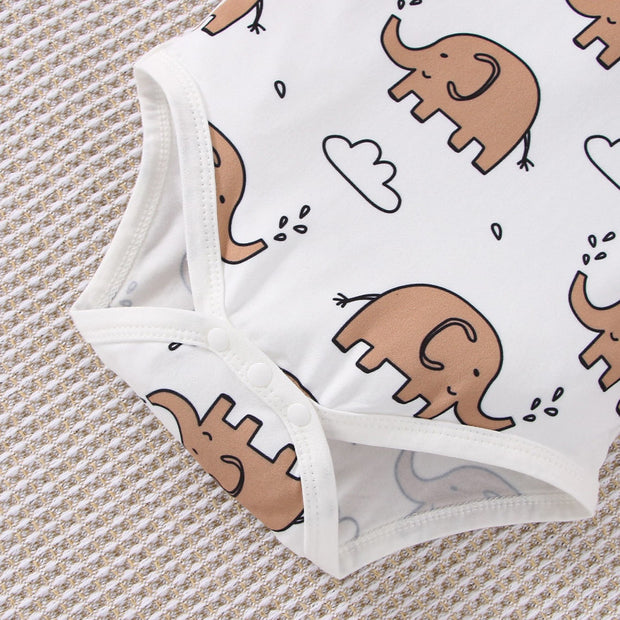 2PCS Cute Elephant Printed Short Sleeve Baby Set