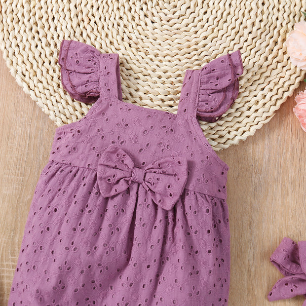 2PCS Cute Solid Color Baby Sleeveless Jumpsuit