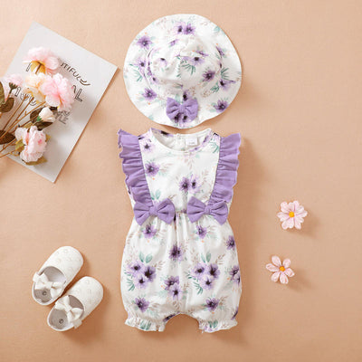 2PCS Sweet Floral Printed Baby Sleeveless Jumpsuit
