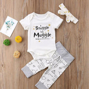 3PCS Baby Girl “Snuggle this muggle” Letter Printed Romper With Pants Baby Set