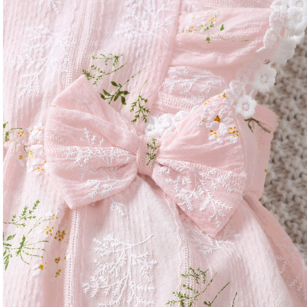 2PCS Solid Color Printed Baby Romper