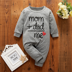 "mom dad me" Lovely Letters Solid Printed Long-sleeve Baby Jumpsuit