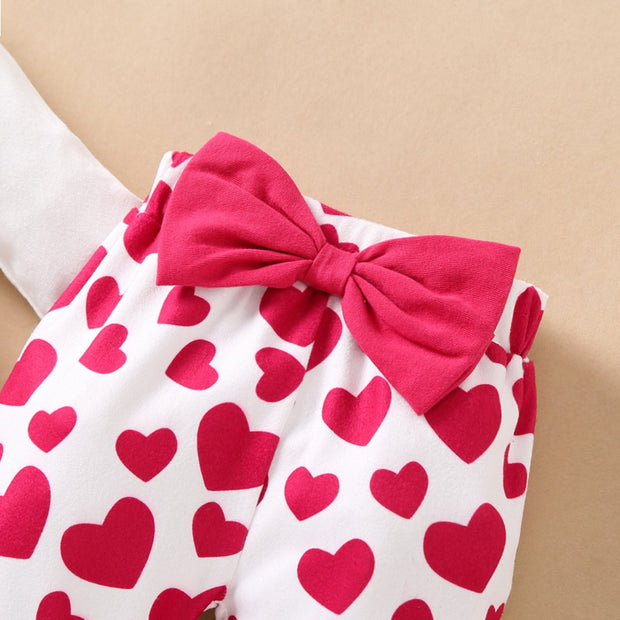 3PCS Cartoon Elephant Printed Romper with Hearts Printed Pants Baby Set