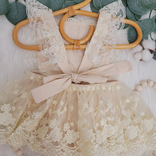 Pretty Solid Color Printed Lace Decor Sleeveless Baby Girl Romper