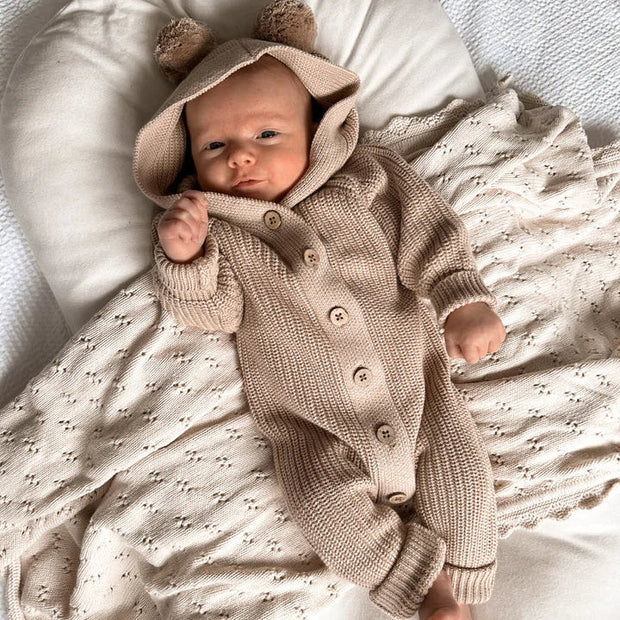 Cute Solid Color Baby Long Sleeve Hooded Jumpsuit