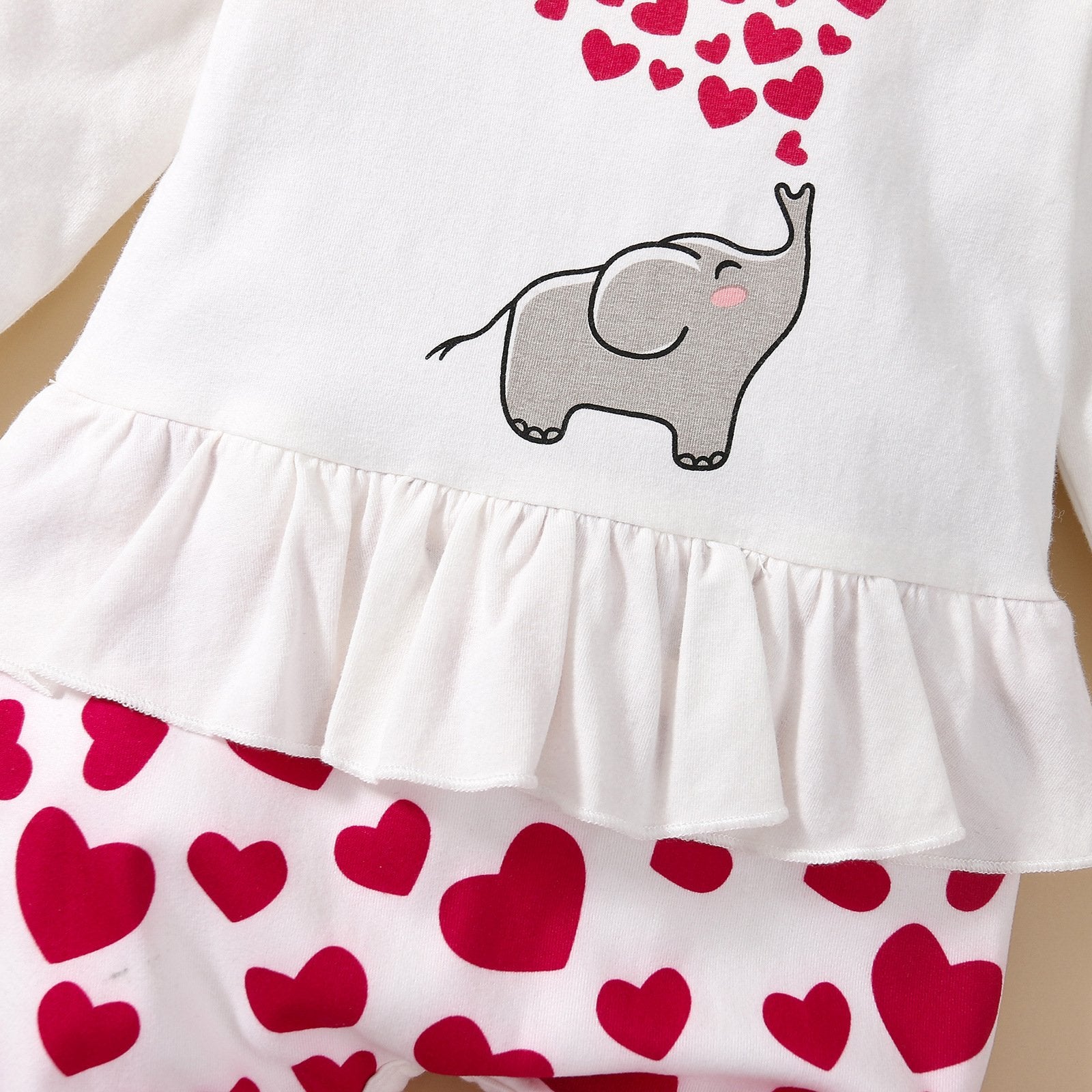 Combinaison pour bébé, 2 pièces, imprimé mignon, dessin animé, éléphant, cœur, imprimé