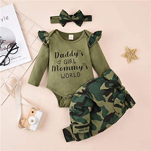 "Daddy's Girl Mommy's World" Camouflage Printed Baby Girl Set