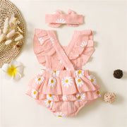 2PCS Pretty Sunflower Printed Sleeveless Baby Girl Romper