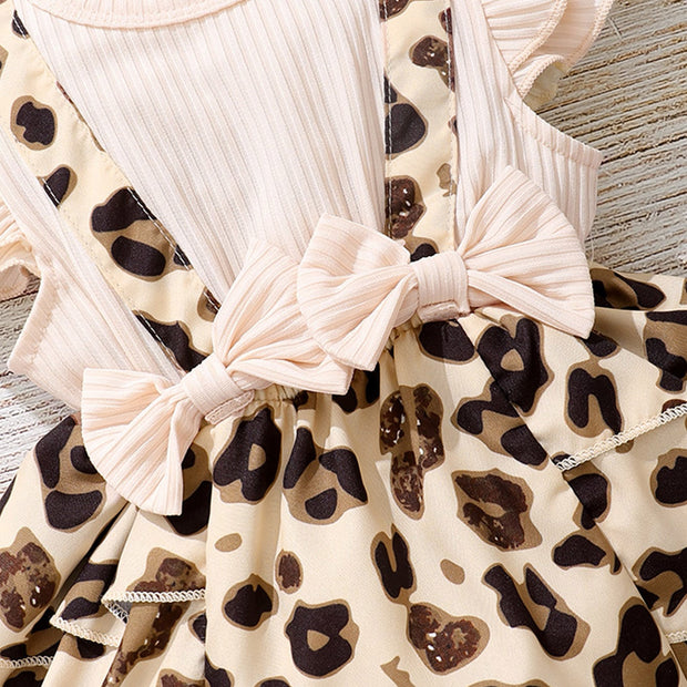 2PCS Lovely Leopard Printed Sleeveless Baby Romper
