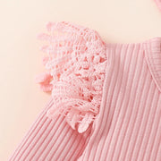 3PCS Sweet Solid Color Ruffle Decor Plaid Printed Baby Set