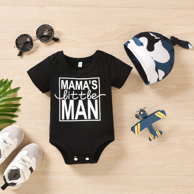 3PCS Mama's Little Man Letter Camouflage Printed Baby Set