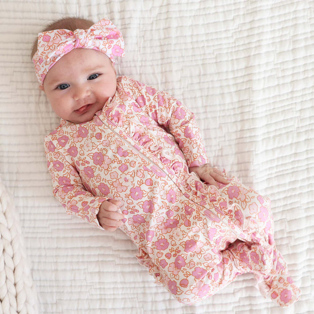 2PCS Sweet Floral Printed Long Sleeve Baby Jumpsuit