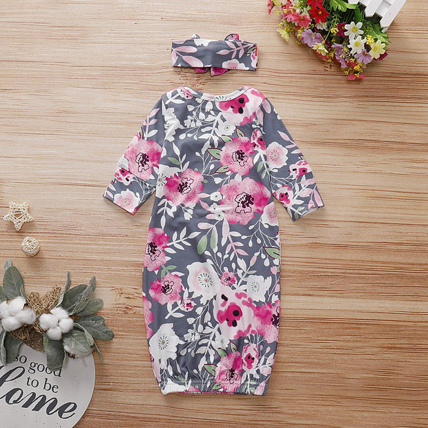 Baby NewBorn Lovely Floral Print Pajamas and Headband