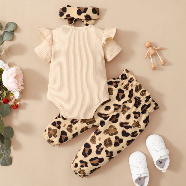 3PCS "I Got It From My Mama" Leopard Printed Baby Girl Set